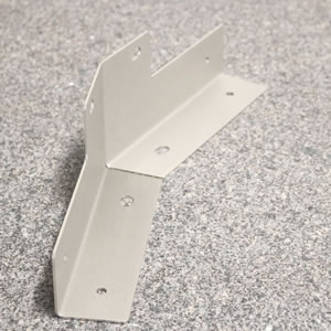 Custom sheet metal bracket for mounting 45x45 profiles at an angle